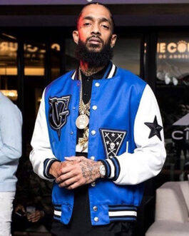 Nipsey Hussle Blue and White Letterman Jacket