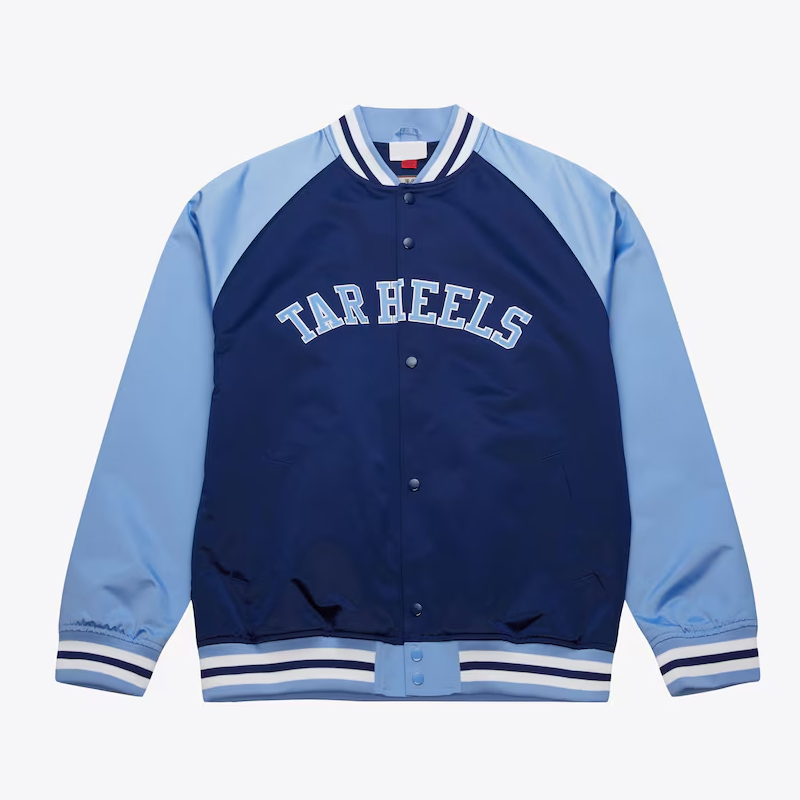 North Carolina Tar Heels Vintage Logo Double Clutch Blue Satin Jacket