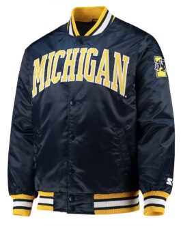 Michigan Wolverines O-Line Navy Blue Satin Jacket