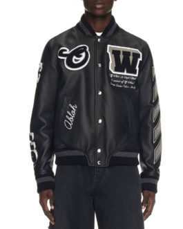 Off-White Full Black Leather Varsity Jacket