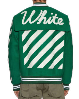 Off-White Green Letterman Wool Jacket