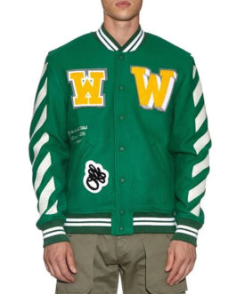 Off-White Green Letterman Wool Jacket