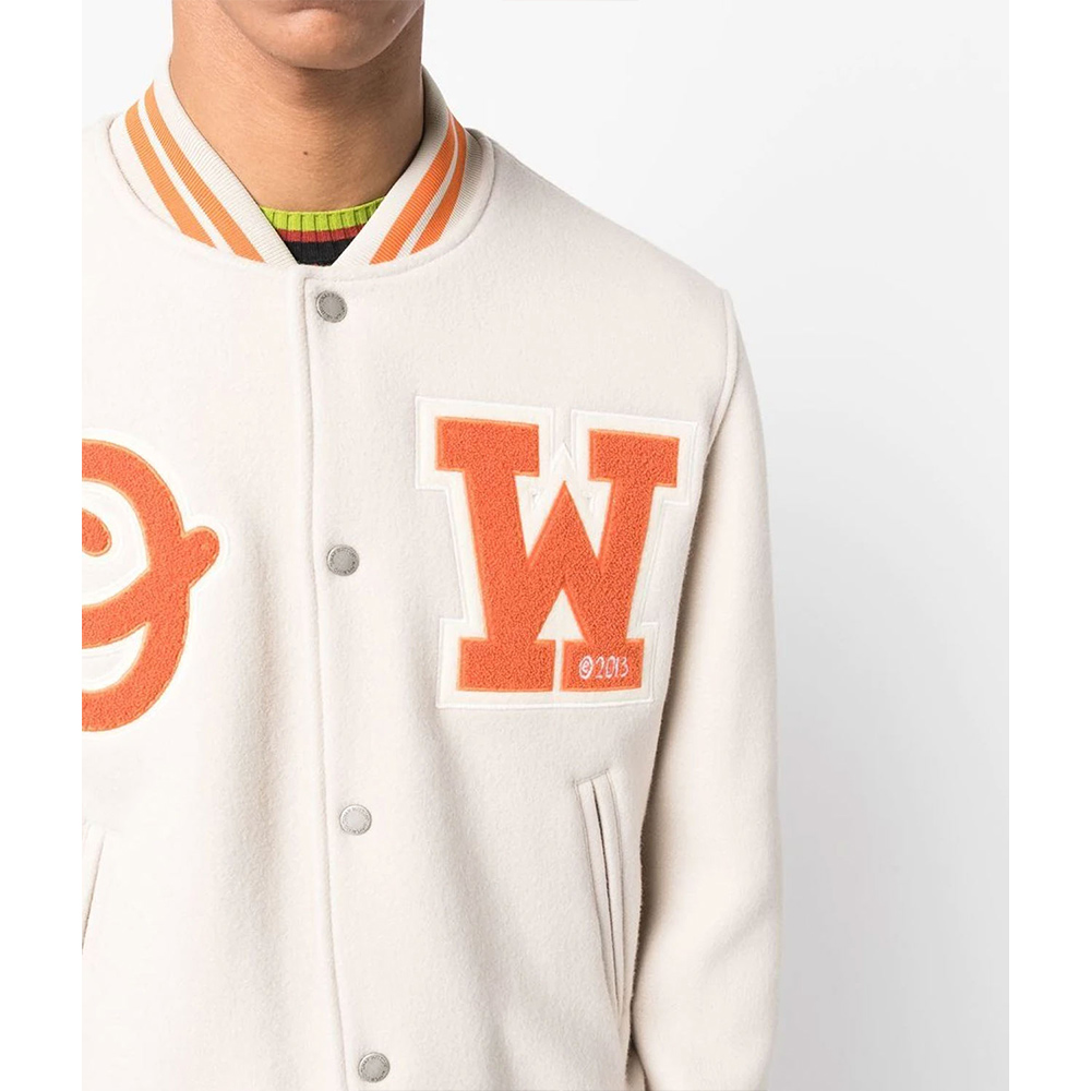 OW Logo-Patch Off-White Varsity Jacket - Image 5