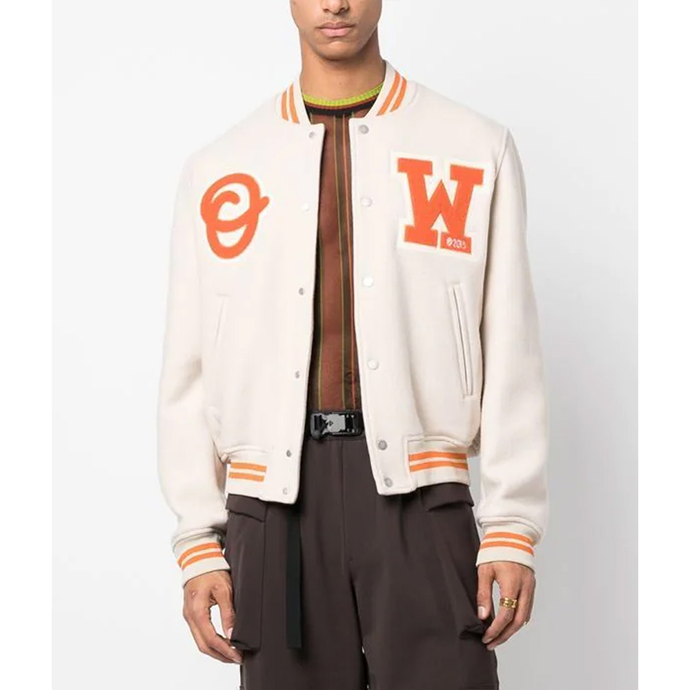 OW Logo-Patch Off-White Varsity Jacket - Image 2
