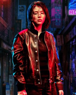 My Name Han So-Hee Black Leather Bomber Jacket