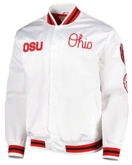 Ohio State Buckeyes City Collection White Varsity Satin Jacket