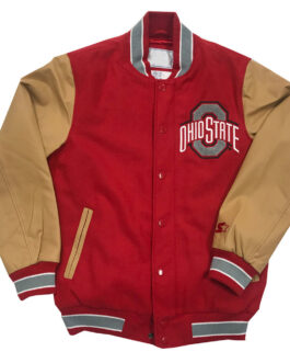 Ohio State Buckeyes Varsity Red and Beige Jacket