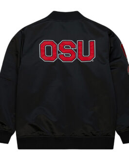 Ohio State Current Logo Black Bomber Satin Jacket