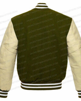 Olive Green Varsity Jacket Cream Sleeves