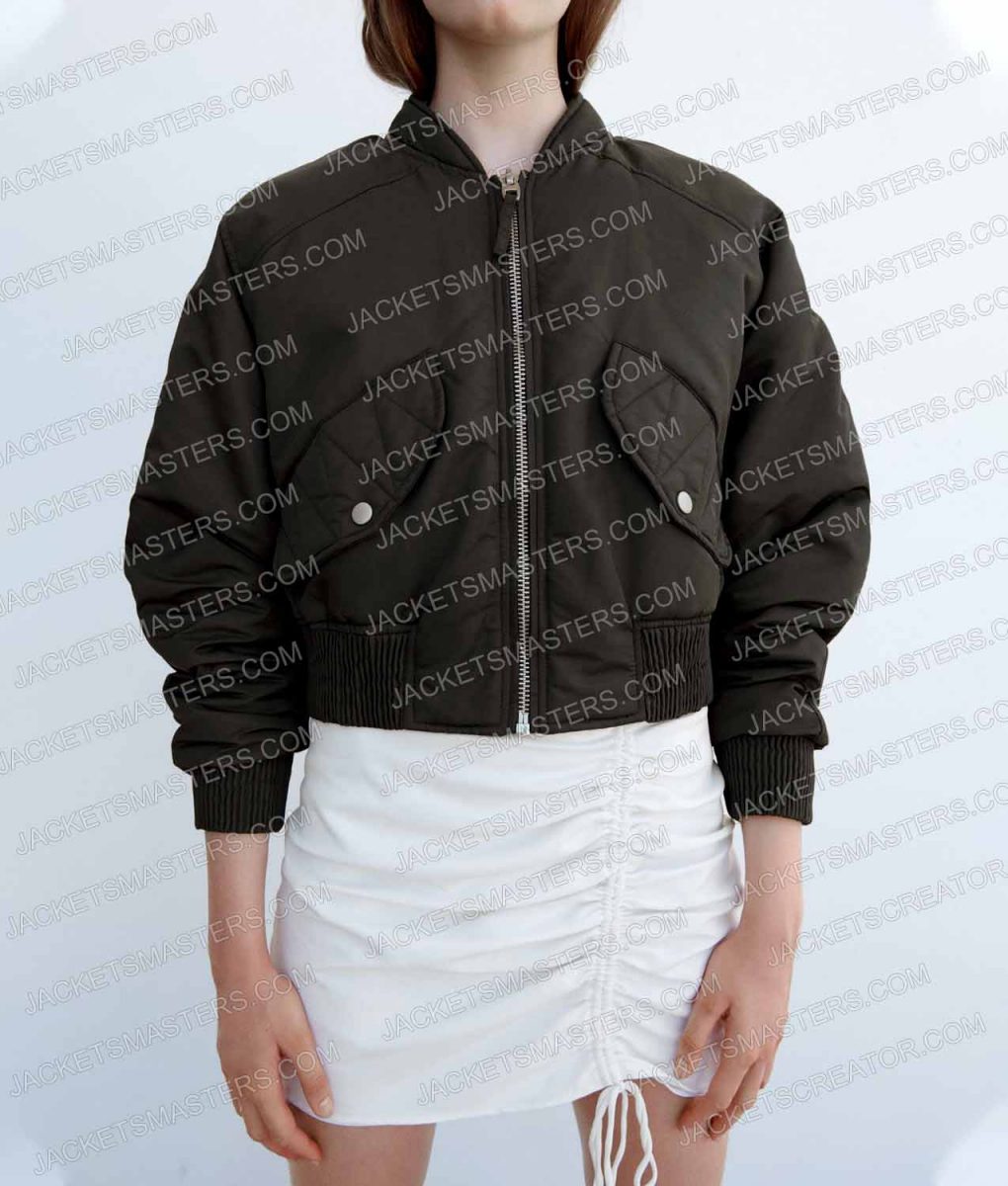 On the Come Up Jamila Gray Bomber Black/Green Jacket - Image 3