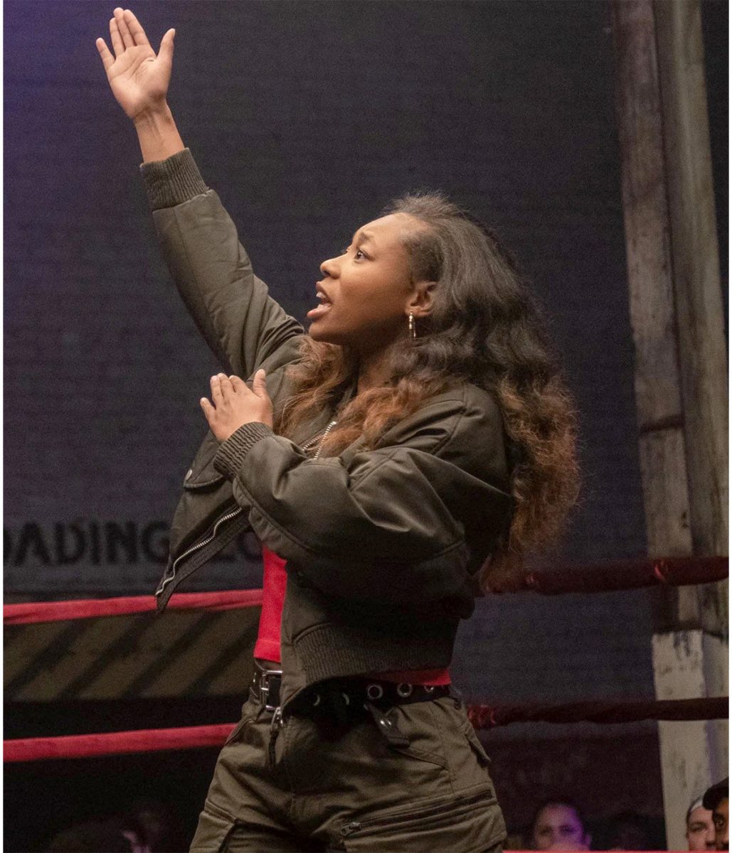 On the Come Up Jamila Gray Bomber Black/Green Jacket - Image 2