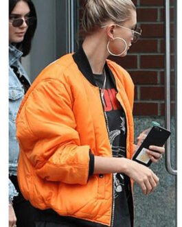 Hailey Baldwin Oversize Orange Jacket