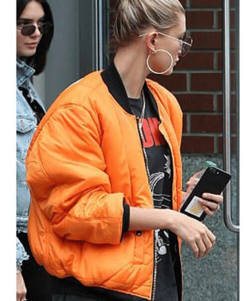 Hailey Baldwin Oversize Orange Jacket - Image 2