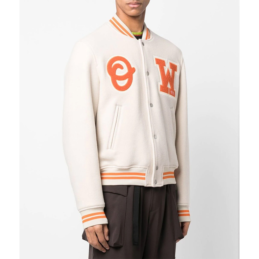 OW Logo-Patch Off-White Varsity Jacket - Image 4