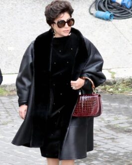 House of Gucci Lady Gaga Black Shearling Leather Coat