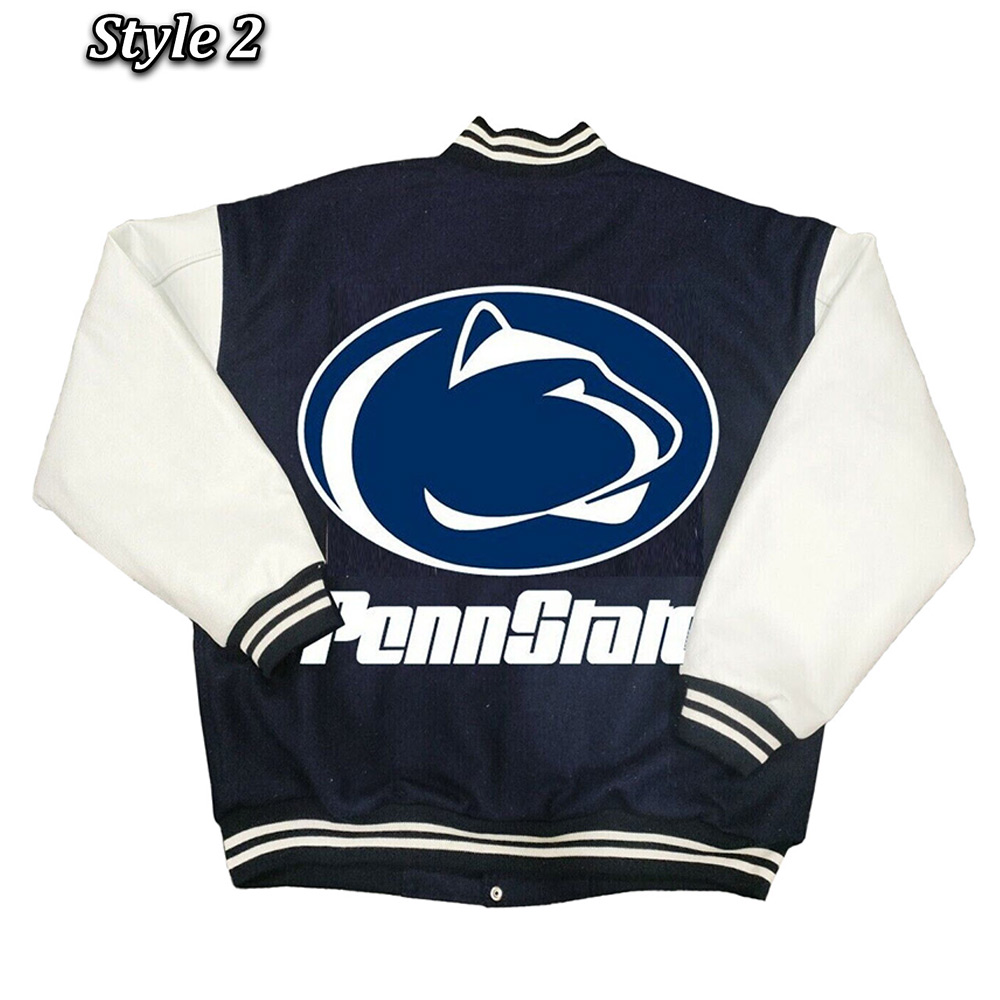 Penn State Nittany Lions Navy and White Varsity Jacket - Image 4