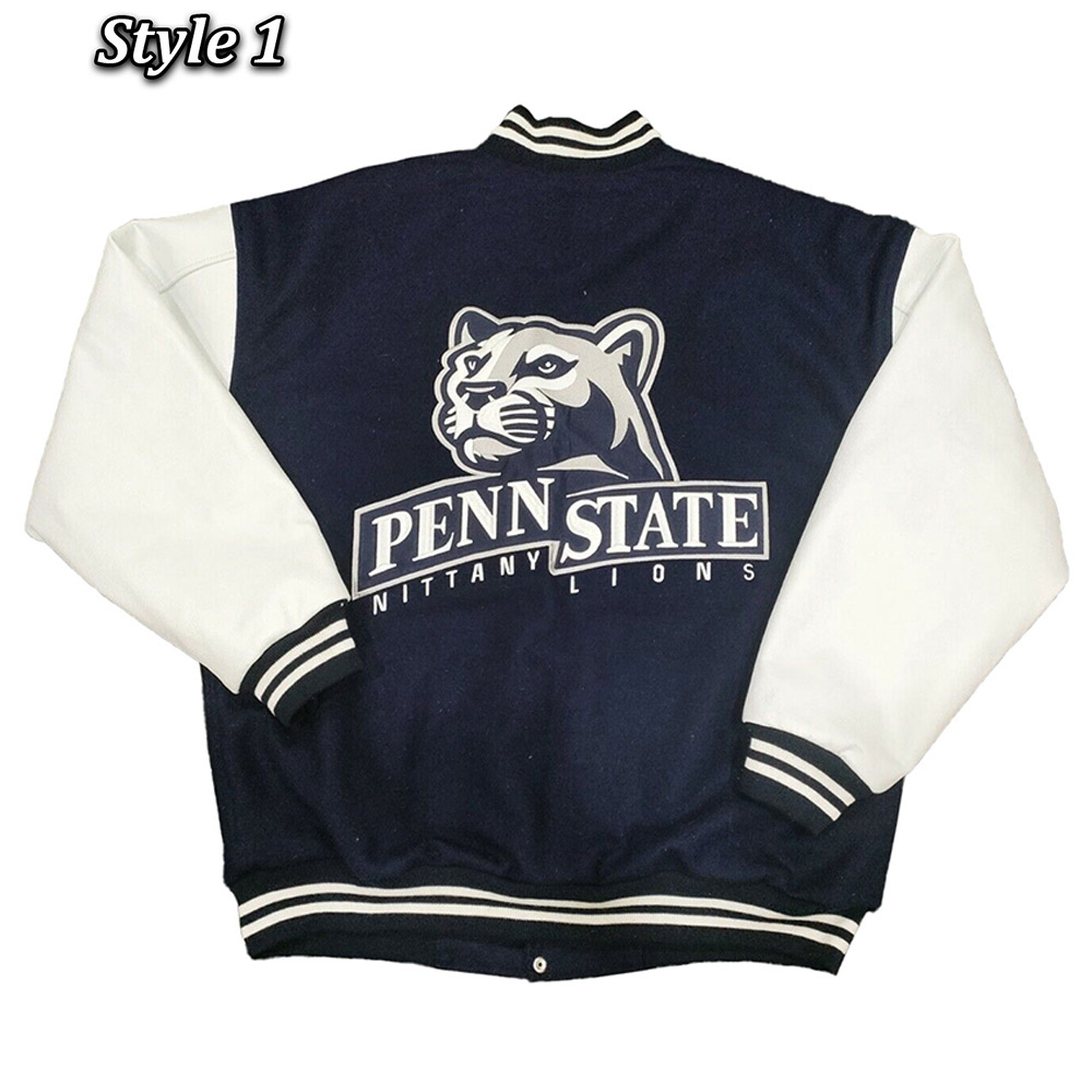 Penn State Nittany Lions Navy and White Varsity Jacket - Image 3