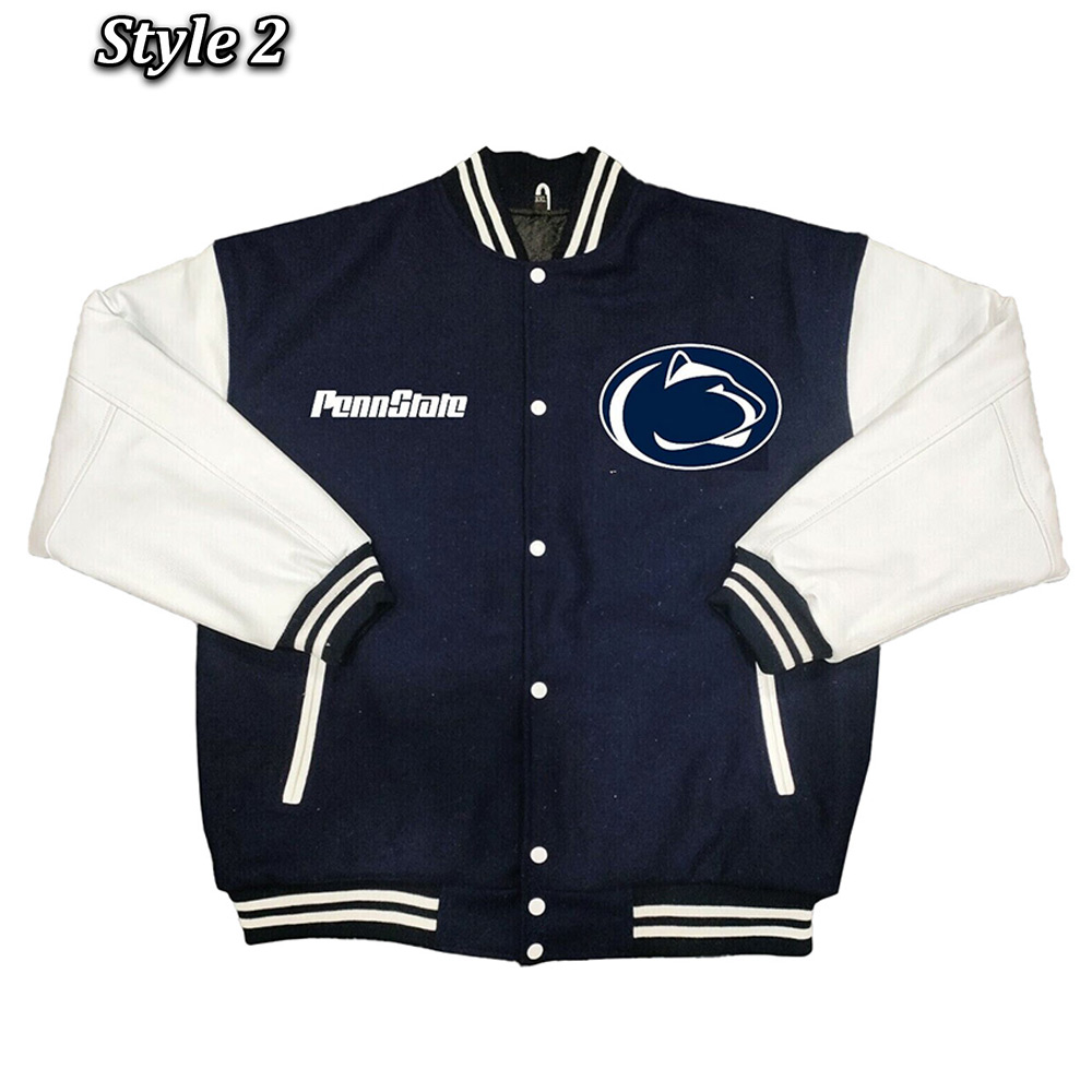 Penn State Nittany Lions Navy and White Varsity Jacket - Image 2