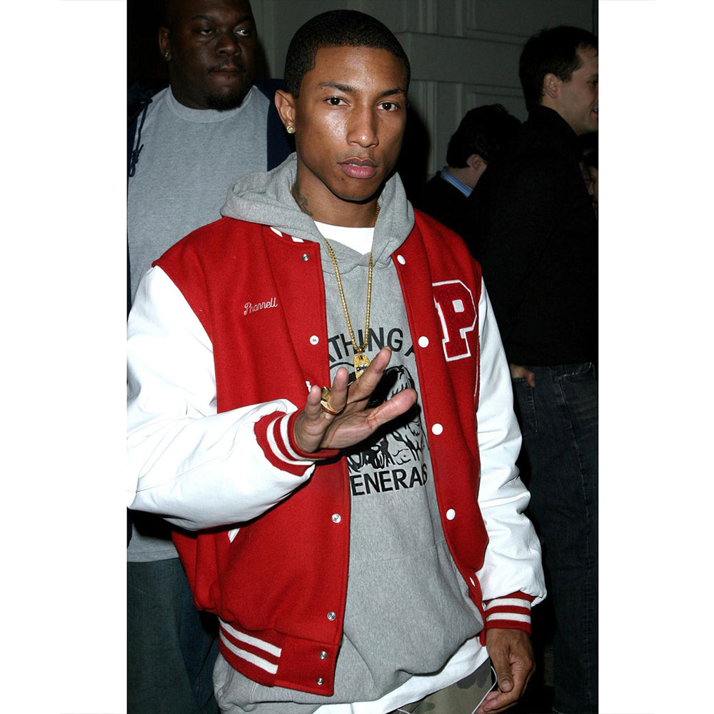 Pharrell Williams Red and White Letterman Jacket - Image 4