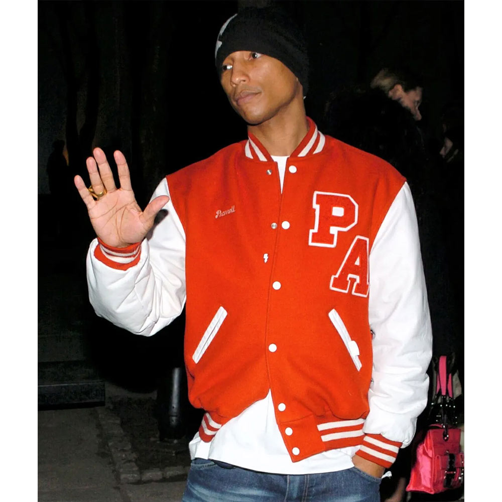 Pharrell Williams Red and White Letterman Jacket - Image 6