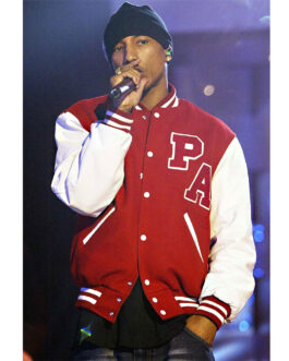 Pharrell Williams Red and White Letterman Jacket