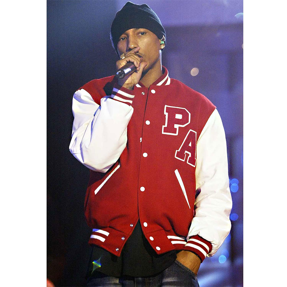 Pharrell Williams Red and White Letterman Jacket - Image 2