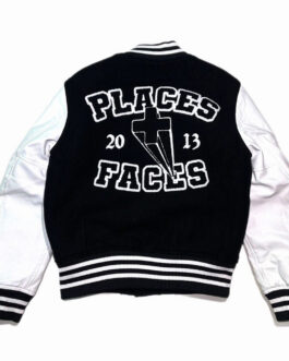 Places Plus Faces Black and White Varsity Jacket