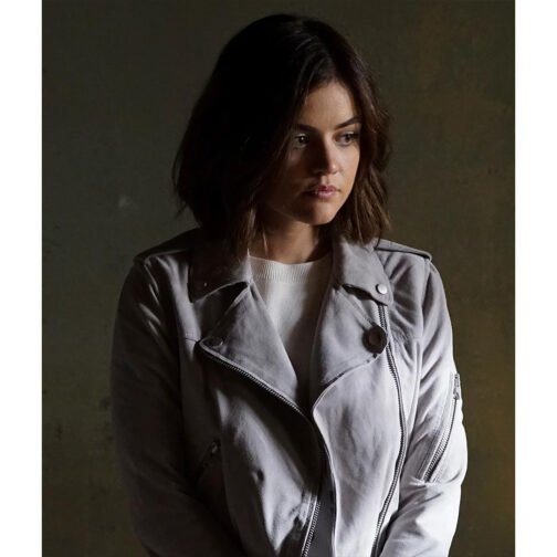 Pretty Little Liars S07 Lucy Hale Light Gray Suede Jacket - Image 5