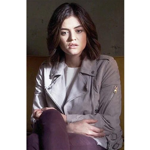 Pretty Little Liars S07 Lucy Hale Light Gray Suede Jacket - Image 6