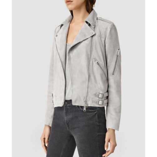 Pretty Little Liars S07 Lucy Hale Light Gray Suede Jacket - Image 4