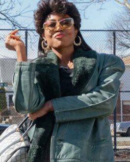 Patina Miller Power Book III Green Leather Shearling Jacket