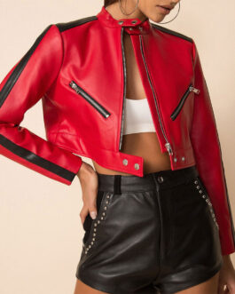 Thandi Cropped Racer Leather Jacket