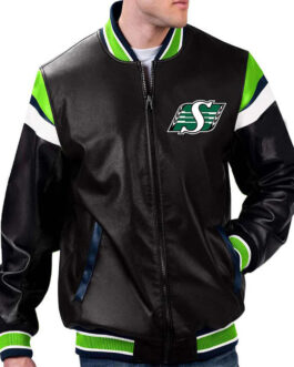Saskatchewan Roughriders Black Varsity Full-Zip Leather Jacket