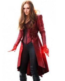 Elizabeth Olsen WandaVision Maroon Leather Coat