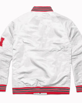 Script Nebraska Huskers White Varsity Satin Jacket