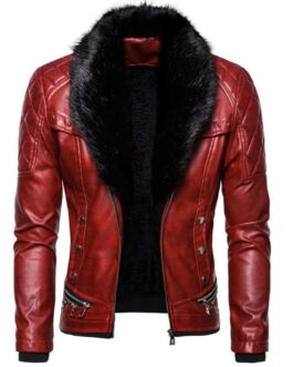 WWE Seth Rollins Fur Shawl Collar Red Leather Jacket