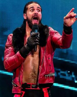WWE Seth Rollins Fur Shawl Collar Red Leather Jacket