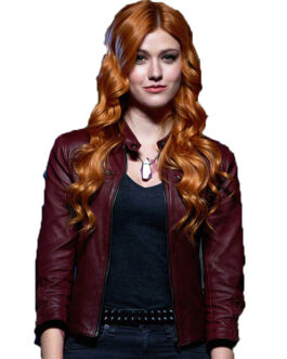 Katherine Mcnamara Shadowhunters Red Leather Jacket