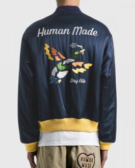 Human Made Silk Embroidery Duck Bomber Blue Jacket