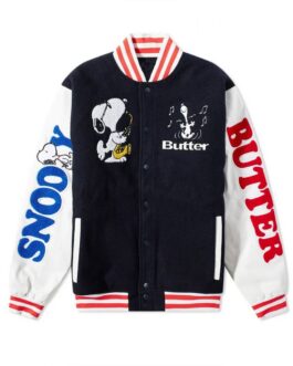 Snoopy Butter Black and White Letterman Jacket