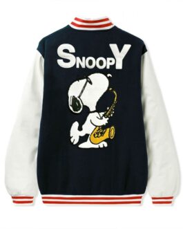 Snoopy Butter Black and White Letterman Jacket
