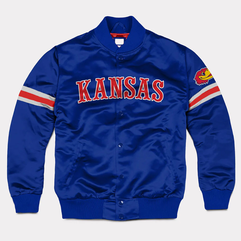 Kansas Jayhawks Striped Blue Bomber Jacket