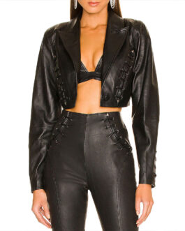 Elizabeth Cappuccino Tom Swift Black Cropped Leather Jacket