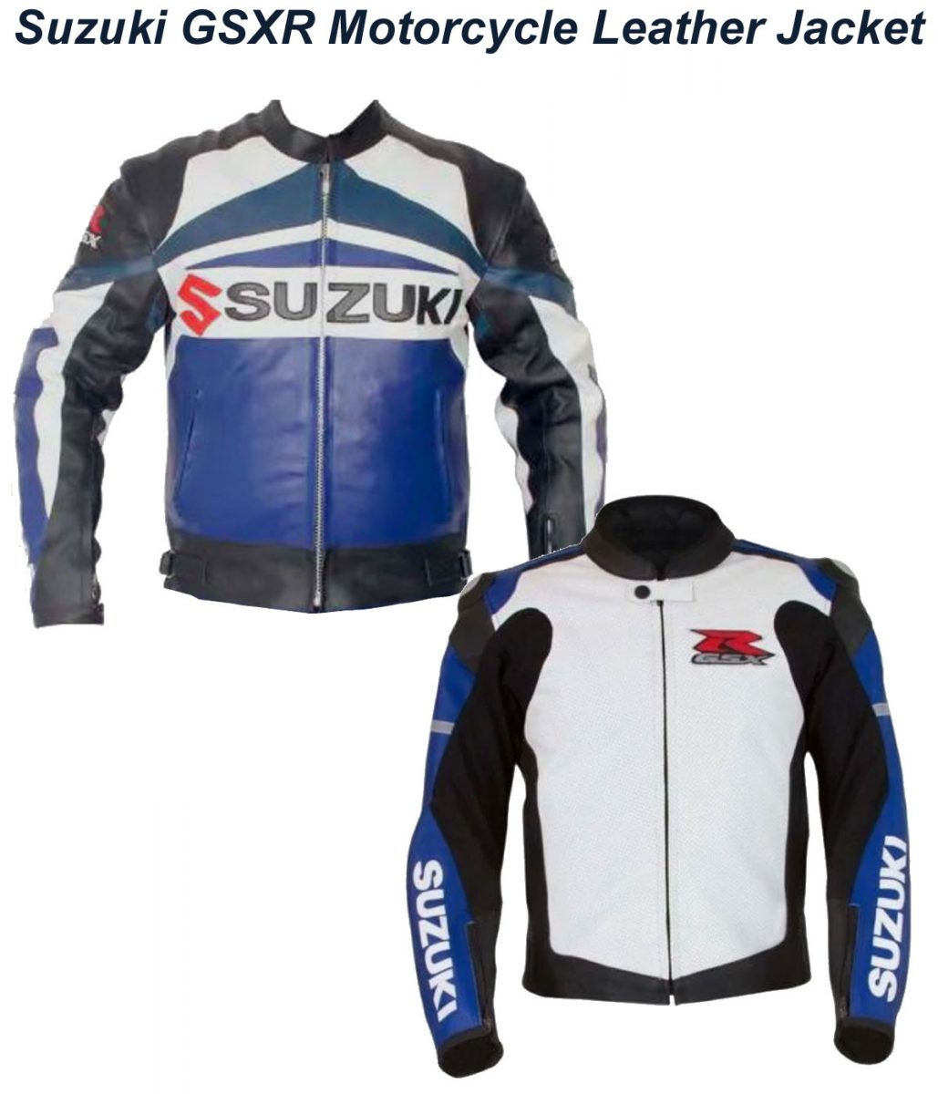 Suzuki GSXR Motorcycle Blue and Black Leather Jacket - Image 7