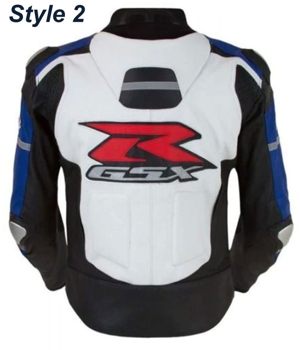 Suzuki GSXR Motorcycle Blue and Black Leather Jacket - Image 4