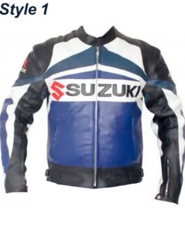 Suzuki GSXR Motorcycle Blue and Black Leather Jacket