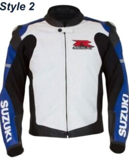 Suzuki GSXR Motorcycle Blue and Black Leather Jacket