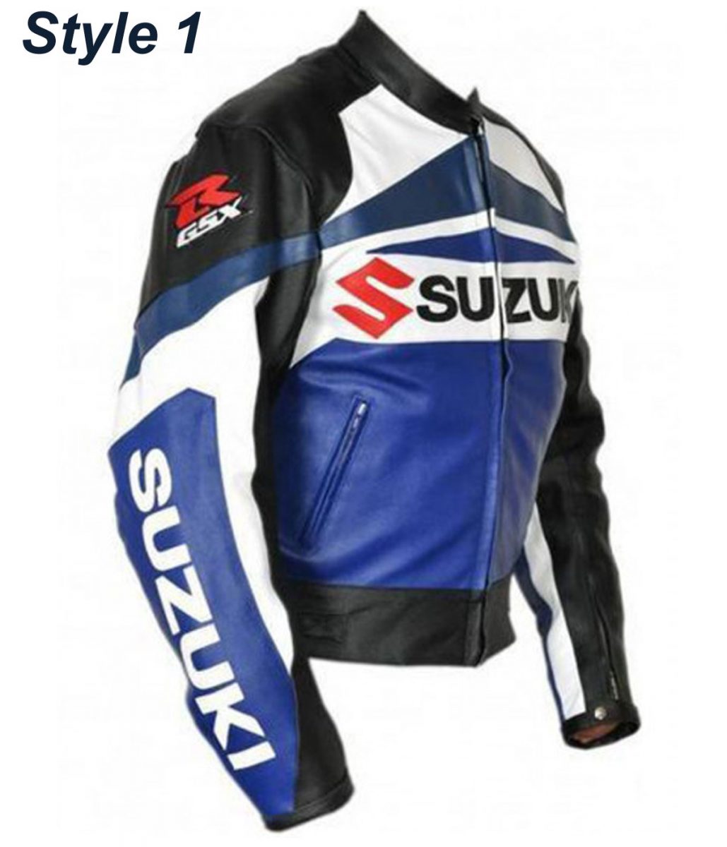 Suzuki GSXR Motorcycle Blue and Black Leather Jacket - Image 5