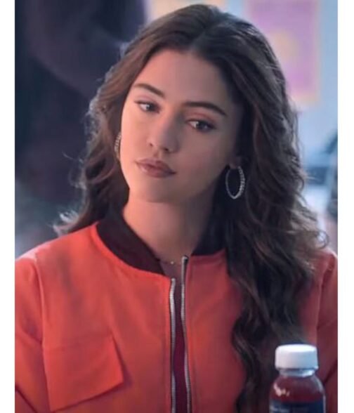 Tall Girl Clara Wilsey Cropped Bomber Orange Jacket - Image 3
