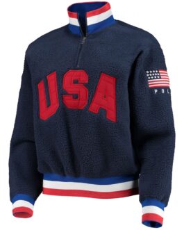 Team USA Villagewear Polar Quarter-Zip Navy Blue Vintage Jacket